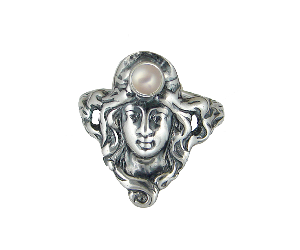 Sterling Silver Garden Woman Maiden Ring With Cultured Freshwater Pearl Size 5